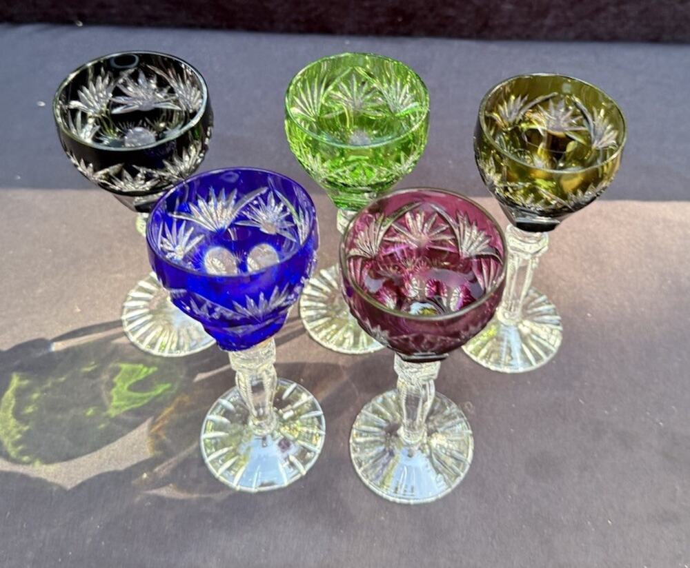 5 Vtg Nachtmann Bleikristall Traube Germany Clear To Cut Cordial Glasses *READ!